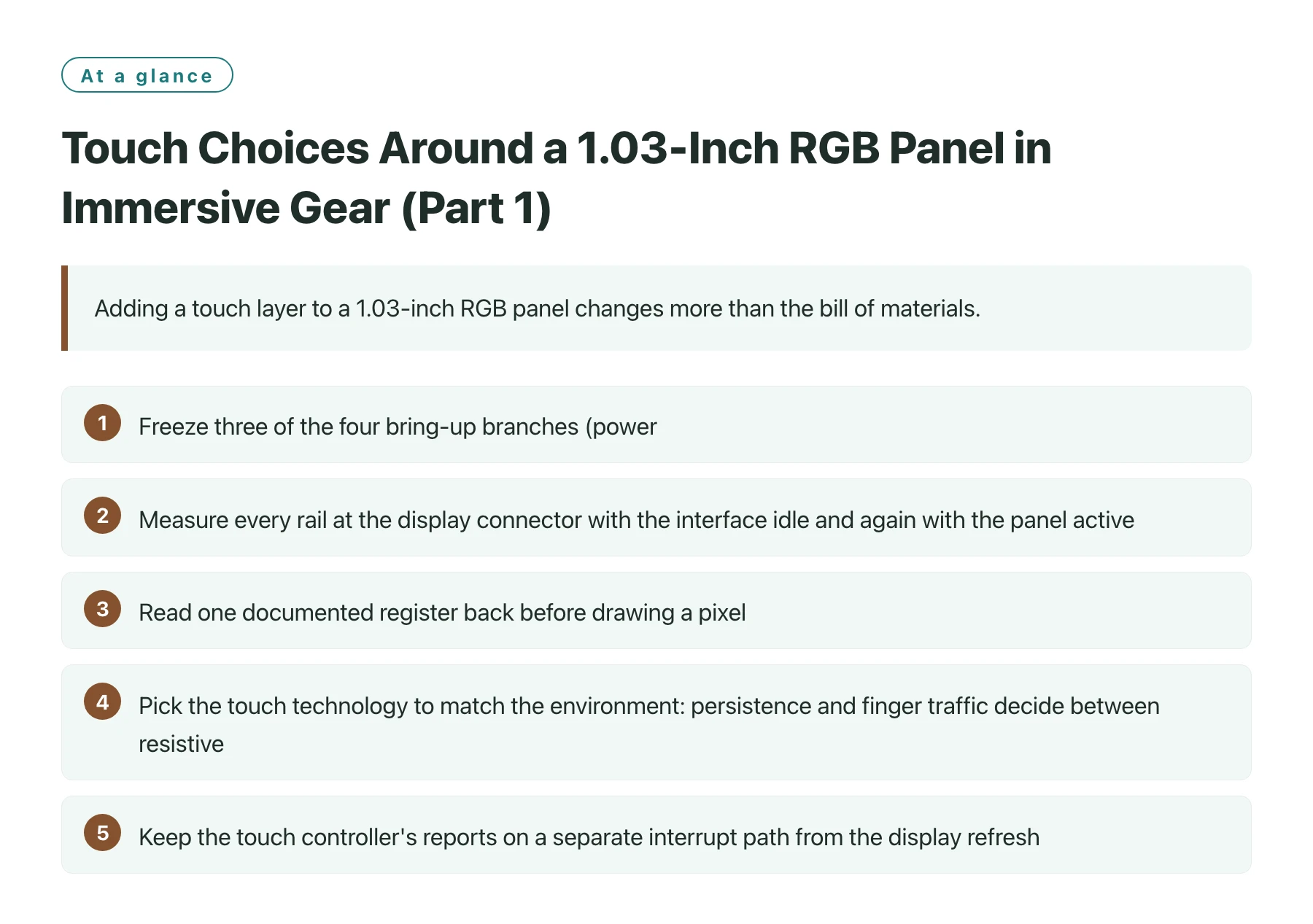 Touch Choices Around a 1.03-Inch RGB Panel in Immersive Gear (Part 1)——全文要点速览